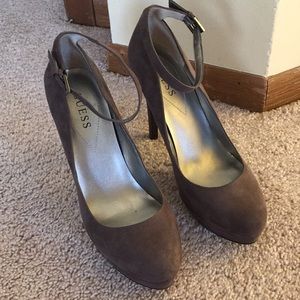 Guess Mary Jane Charcoal Suede Heels